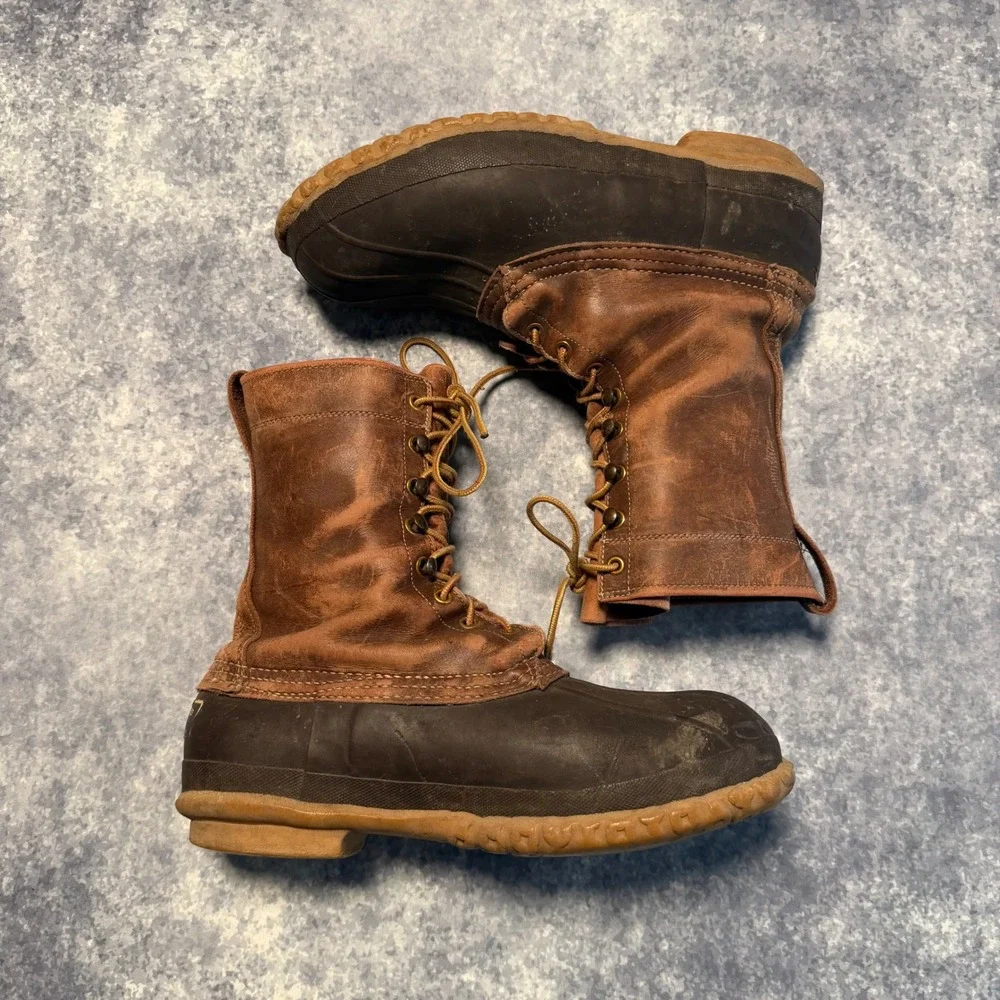 Vintage 70s LL Bean Maine Hunting Boots Mens 9 Brown Leather Duck TM Script Tag